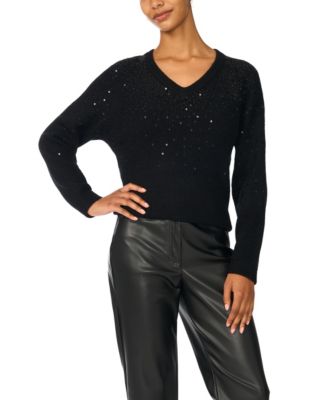 Women's V-Neck Sequin Ribbed-Knit Sweater