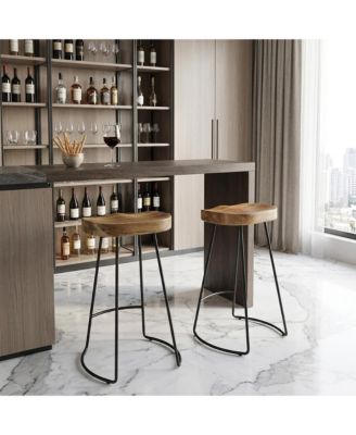 Set of Two 25"  Solid Wood And Steel Backless Counter Height Bar Chairs