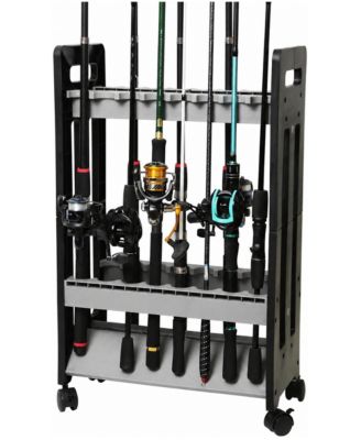 Rolling Fishing Rod Holder Rack Holds 16 Poles Garage Storage For Gifts