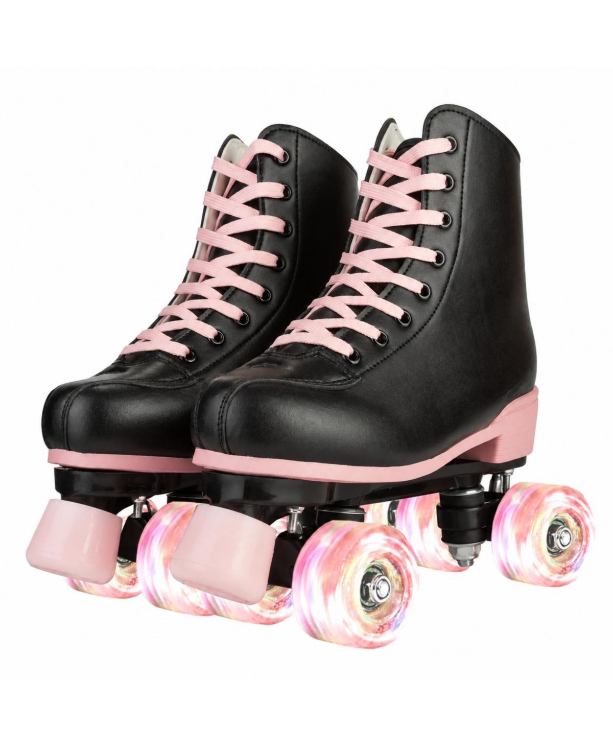 Magicorange Black Pu Leather Roller Skates With Pink Light Up Wheels For Indoor Outdoor Use - Open Miscellaneous 961