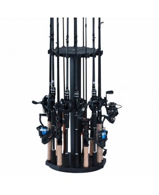 360 Rotating Wood Fishing Rod Holder 16 Rod Capacity Floor Standing Storage Rack