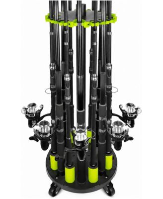 Mobile Fishing Rod Rack Holds 20 Rods With Rolling Wheels Durable Storage Organizer