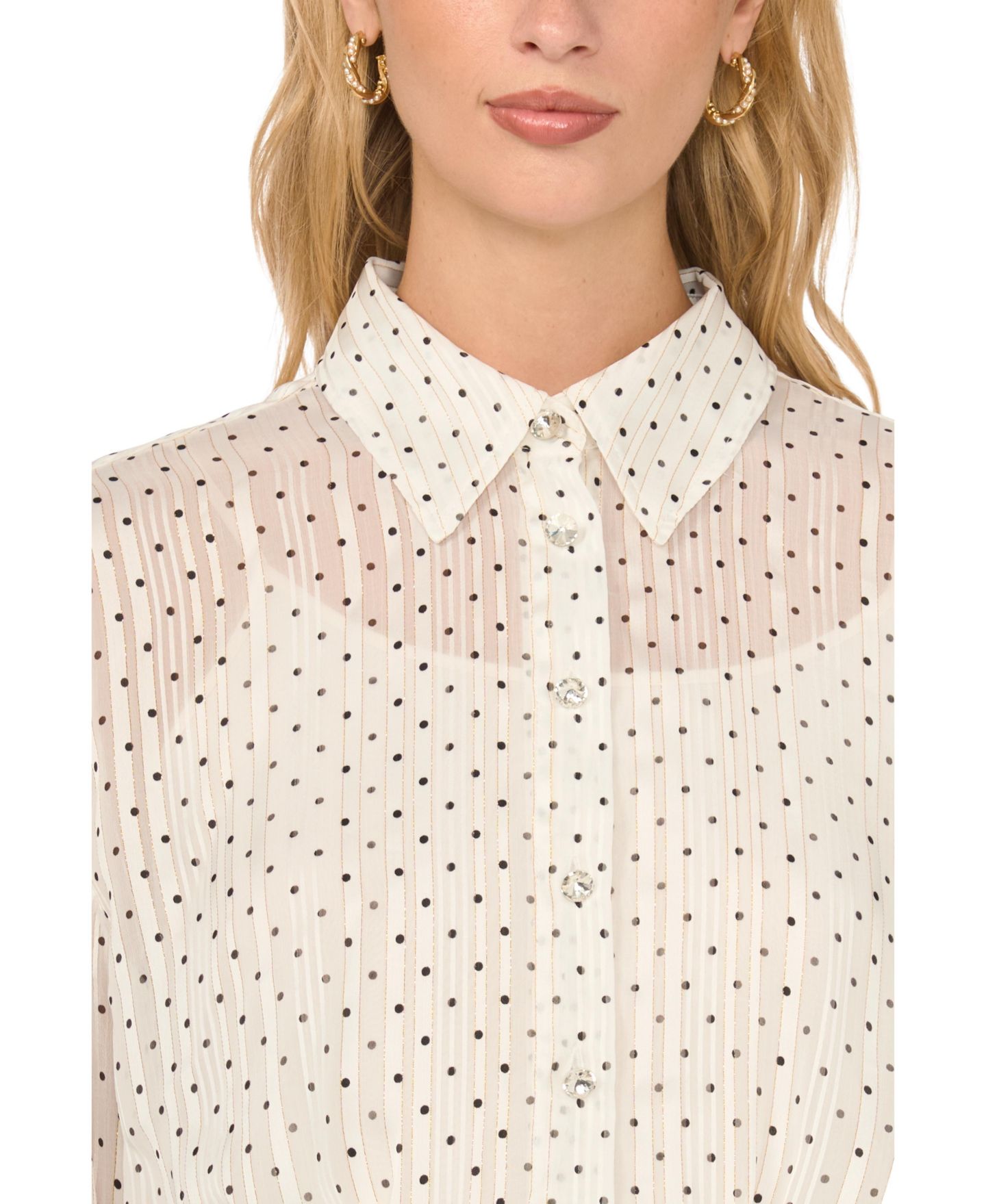 Женская блузка Vince Camuto Polka Dot Pintuck Long-Sleeve, цвет: Слоновая кость — фото 3
