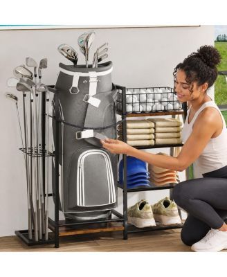 Heavy Duty Metal Golf Storage Organizer With Shelves And Accessory Hooks