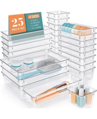 Clear Plastic Drawer Organizer Bins 25 Pack Stackable Storage Set
