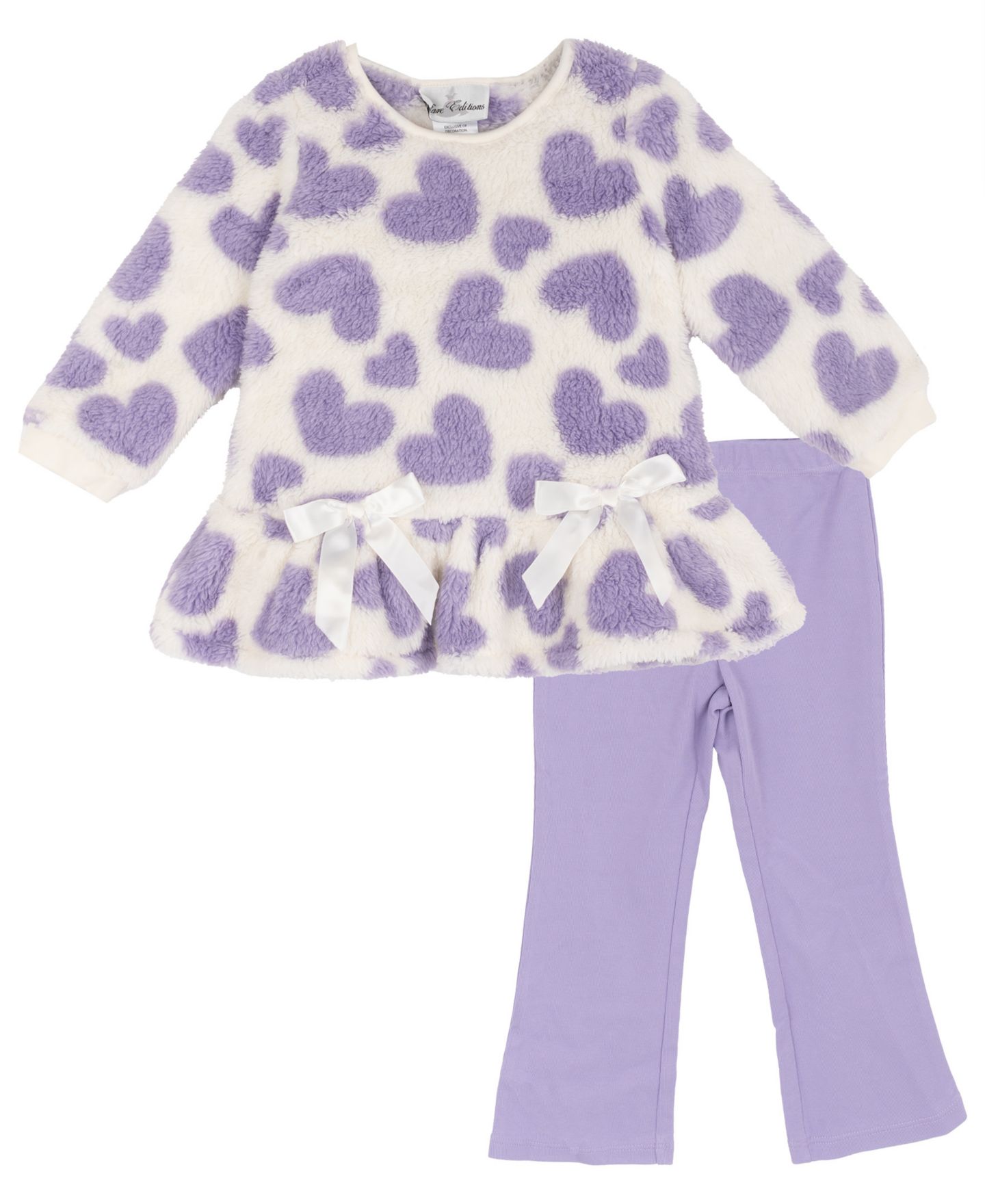 Rare Editions Girls' 2T-4T Heart-Print Long-Sleeve Sherpa Tunic and Leggings, 2-Piece Set, цвет: Сиреневый — фото 1