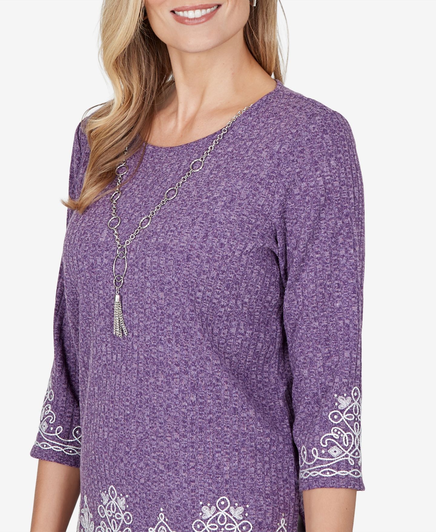 Женский топ Alfred Dunner 3/4-Sleeve Crew Neck Embellished Knit, цвет: Amthyst — фото 4