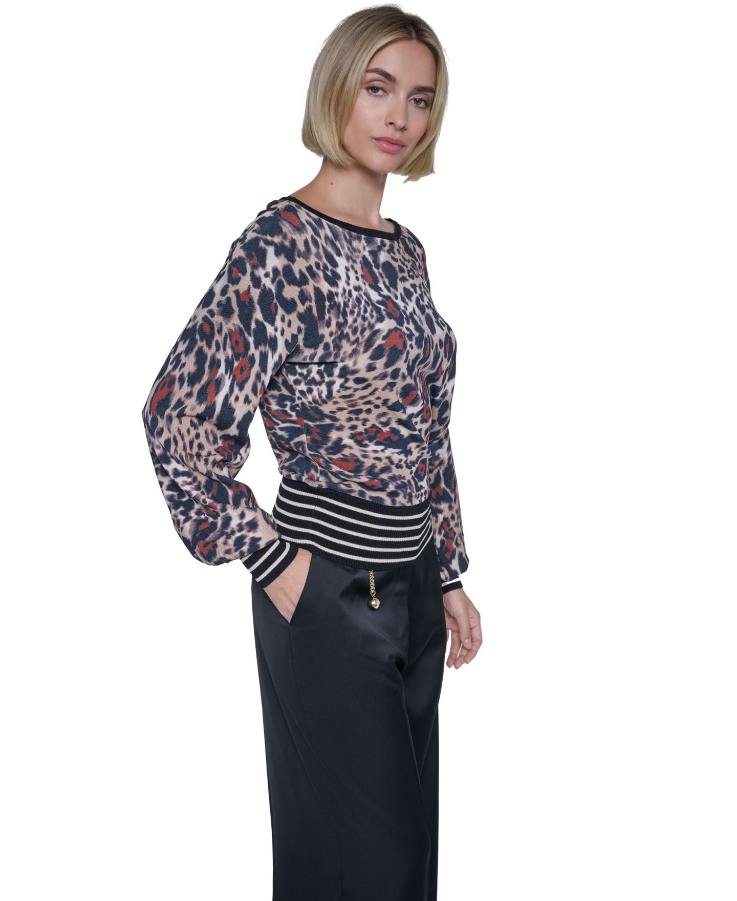 Женский свитер Sonia Rykiel Rue du Leopard Long-Sleeve Boat Neck, цвет: Рыжевато-коричневый разноцветный — фото 3