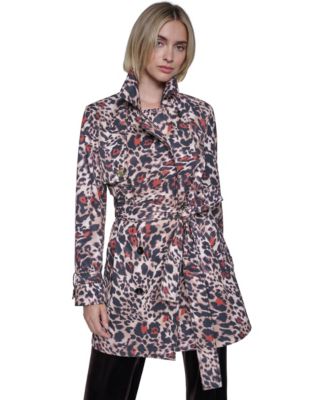 Women's Leopard-Print Double-Breasted Trench Coat