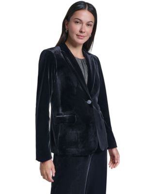 Women's One Button Velvet Fitted Blazer
