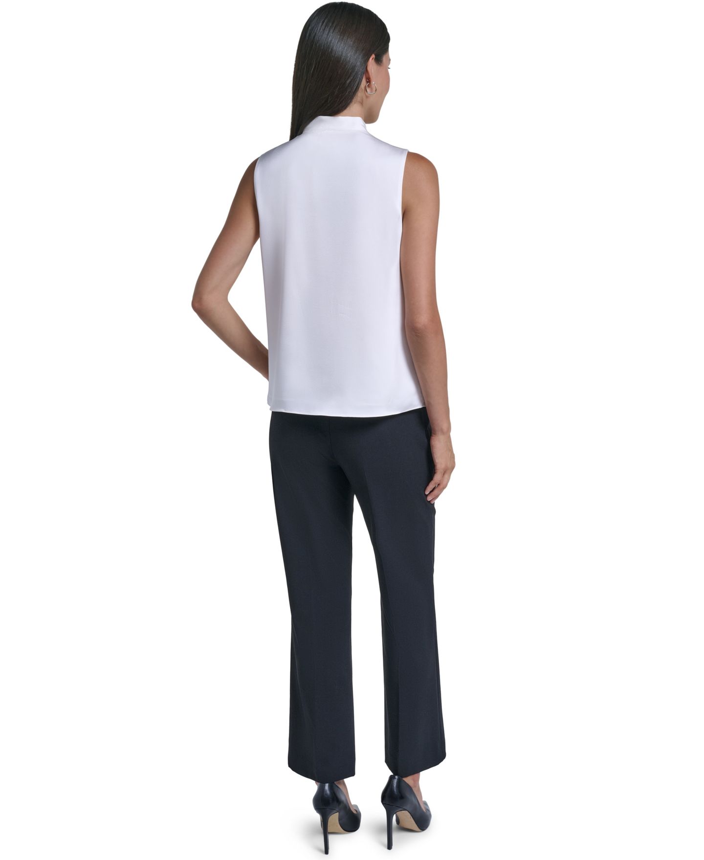 Женская блузка Calvin Klein Tie-Neck Sleeveless Satin, цвет: Кремовый — фото 6