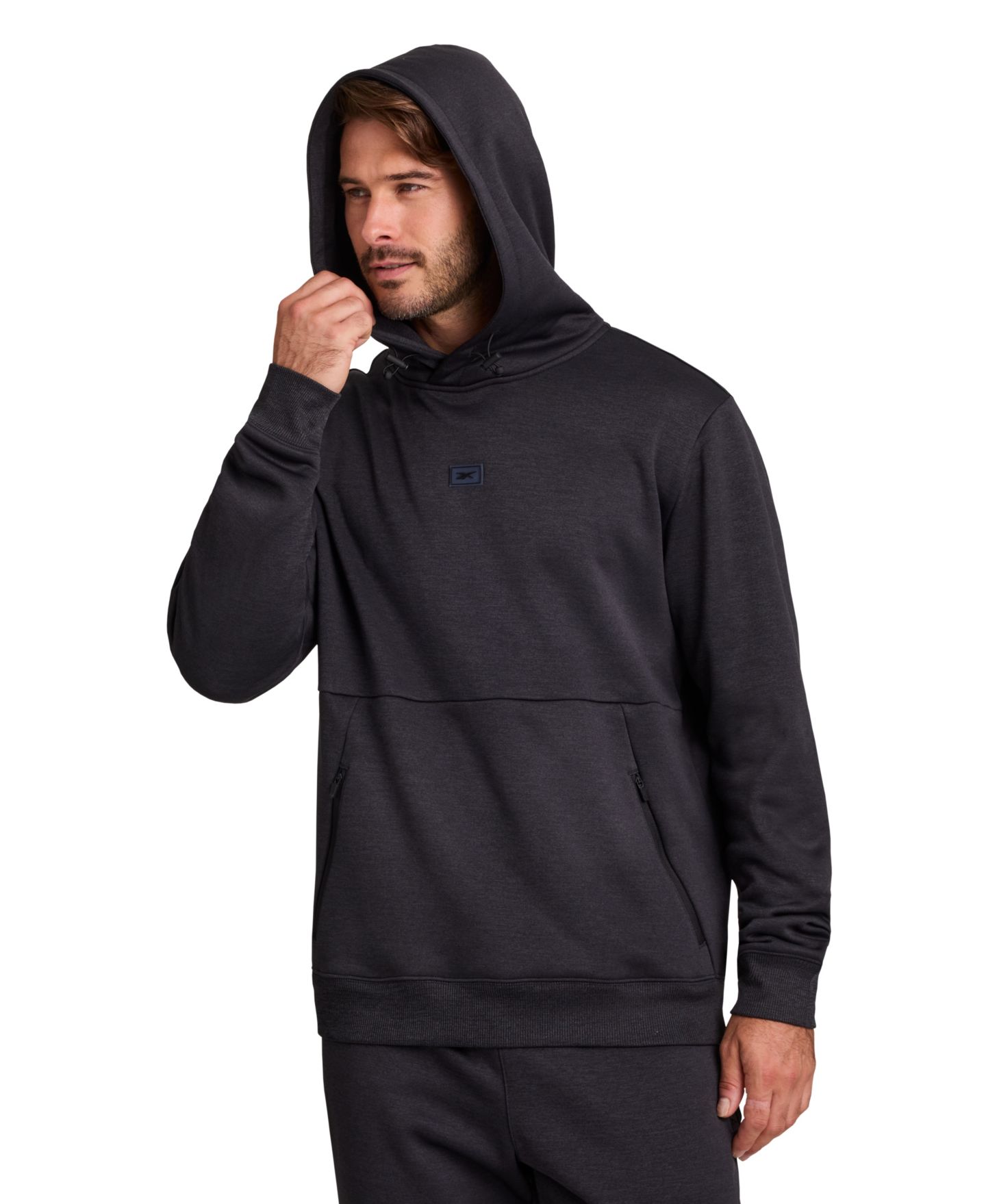 Мужское худи Reebok Fleece Pullover, цвет: Чёрный меланжевый — фото 3