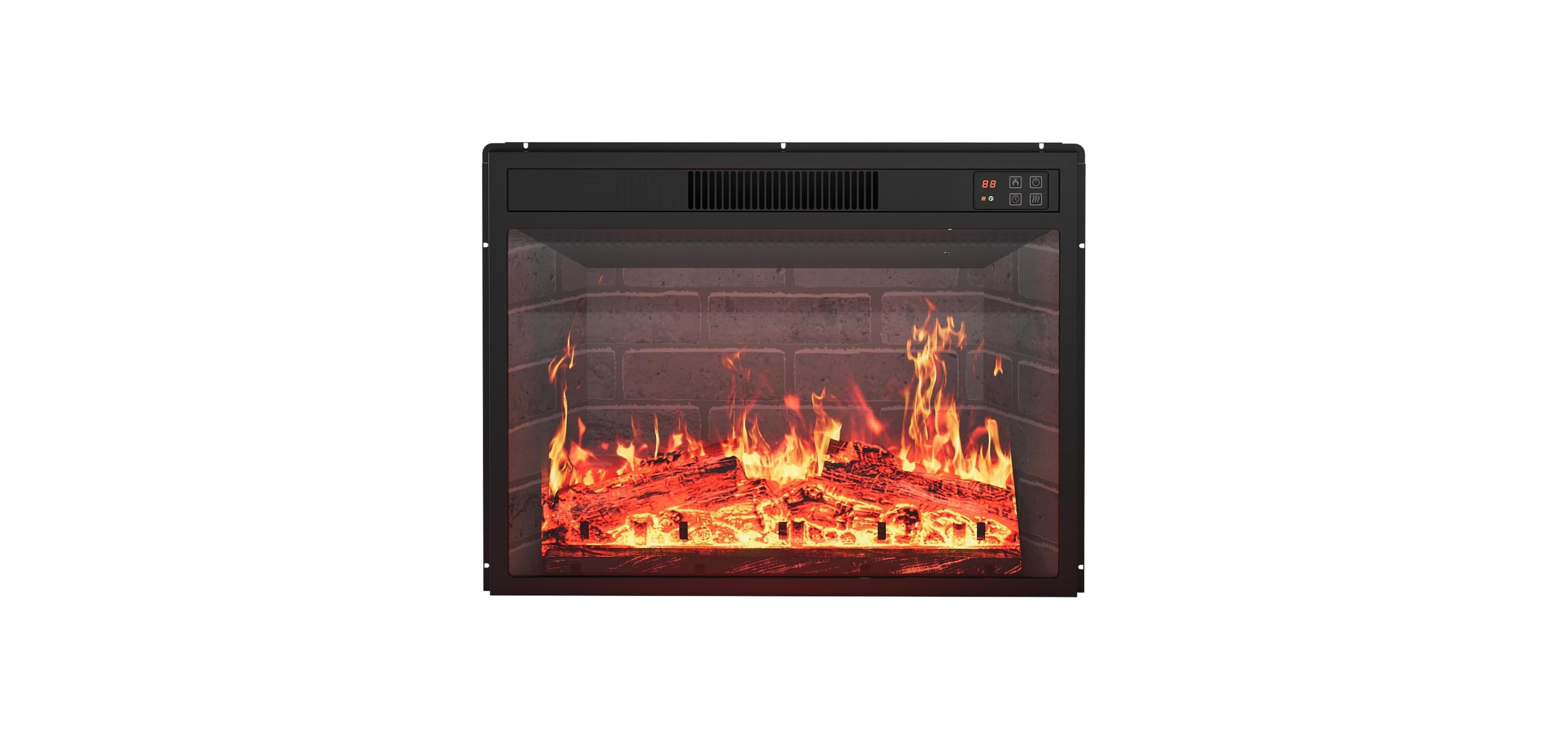 homfan 23-Inch Black Electric Fireplace, 1500W Recessed Fireplace Heater with Adjustable Flame and Ember Brightness, Remote Control, 0.5–9H Timer