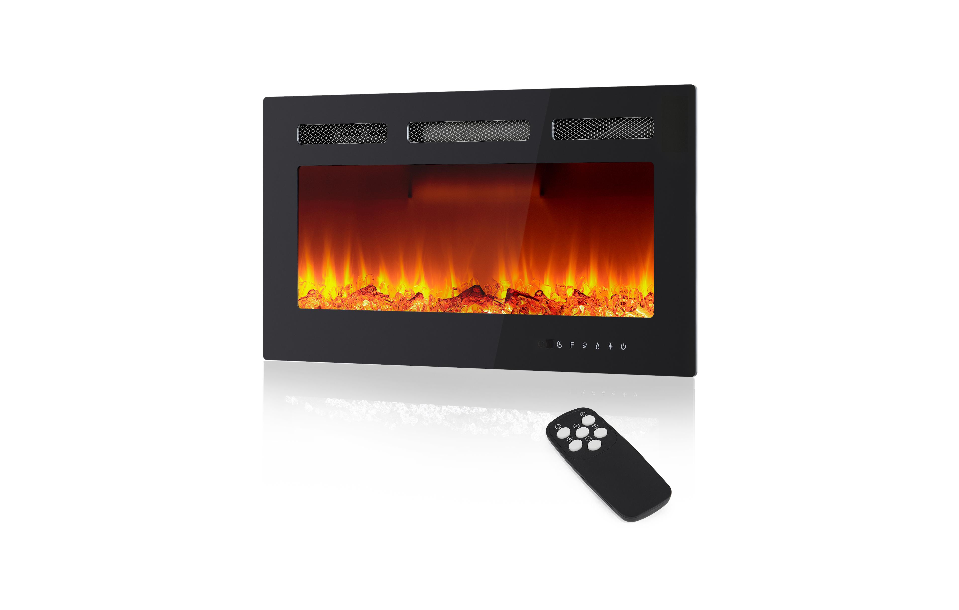 homfan 30-Inch Ultra-Thin Electric Fireplace, 750/1500W Recessed or Wall-Mounted Heater, 12 Flame Colors, Remote, 12H Timer, Touch Screen