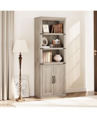 Vintage Bookcase with 2 Doors, Cabinet and Open Shelf, Freestanding Storage for Home Office, Living Room