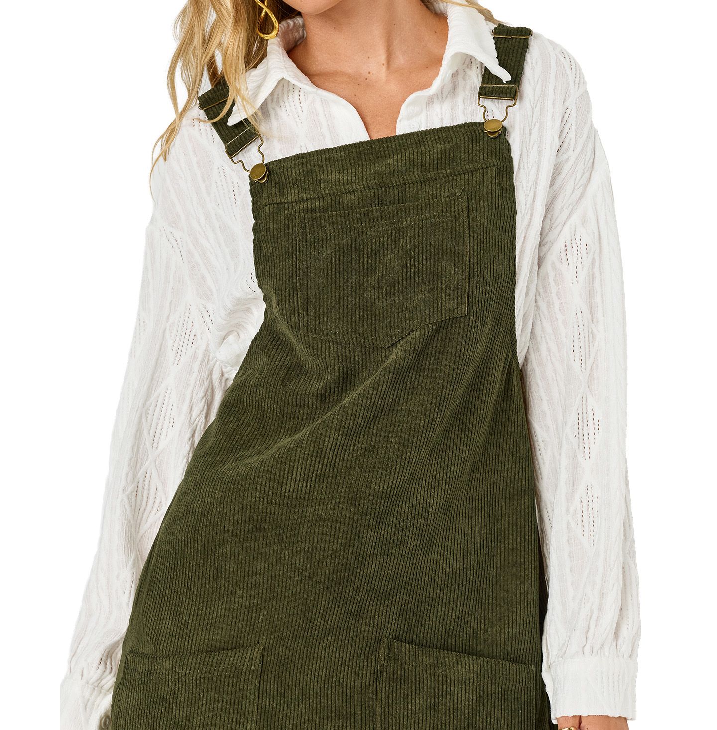 Женское платье Cupshe Corduroy Square-Neck Mini Pinafore, цвет: Тёмный зелёный — фото 4