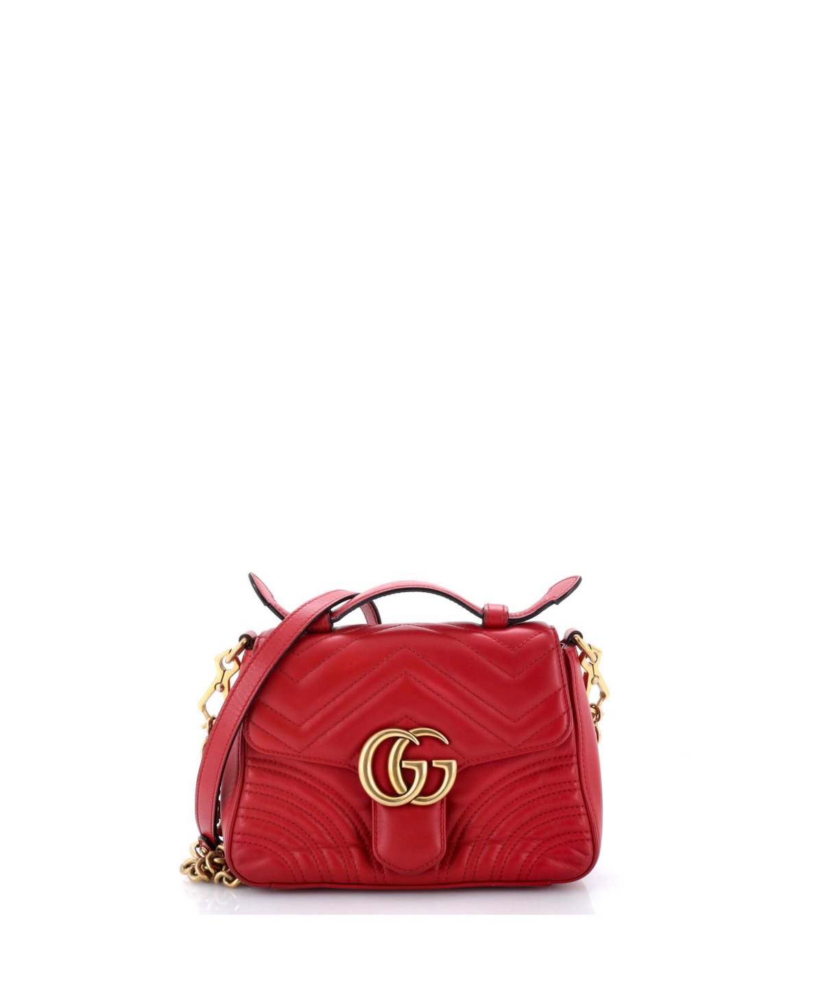 Pre-Owned Gucci Mini Gg Marmont Top Handle Flap Bag Matelasse Leather - Red