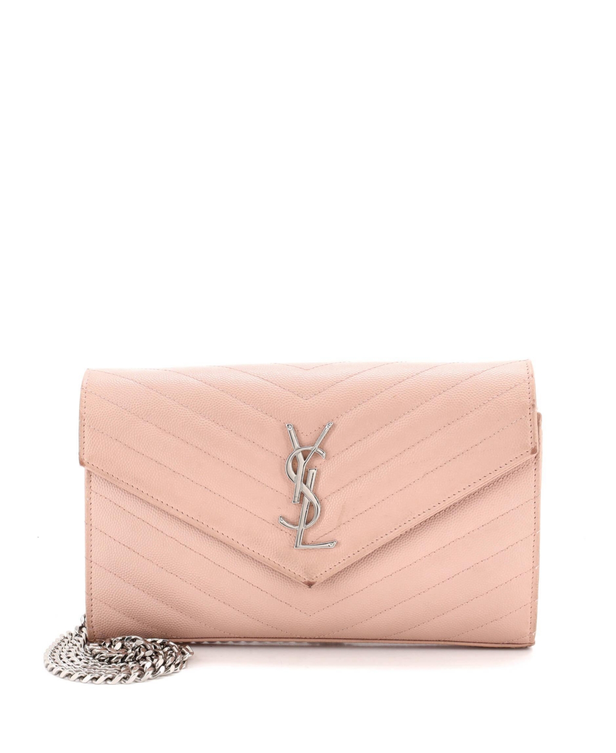 Pre-Owned Saint Laurent Classic Monogram Matelasse Chevron Crossbody Wallet on Chain - Natural