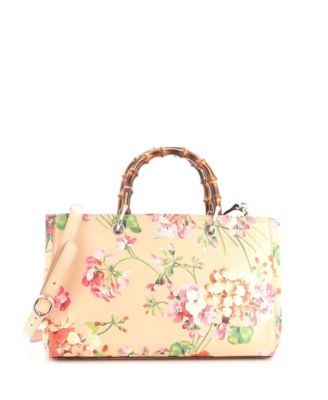 Medium Bamboo Shopper Tote Blooms Print Leather