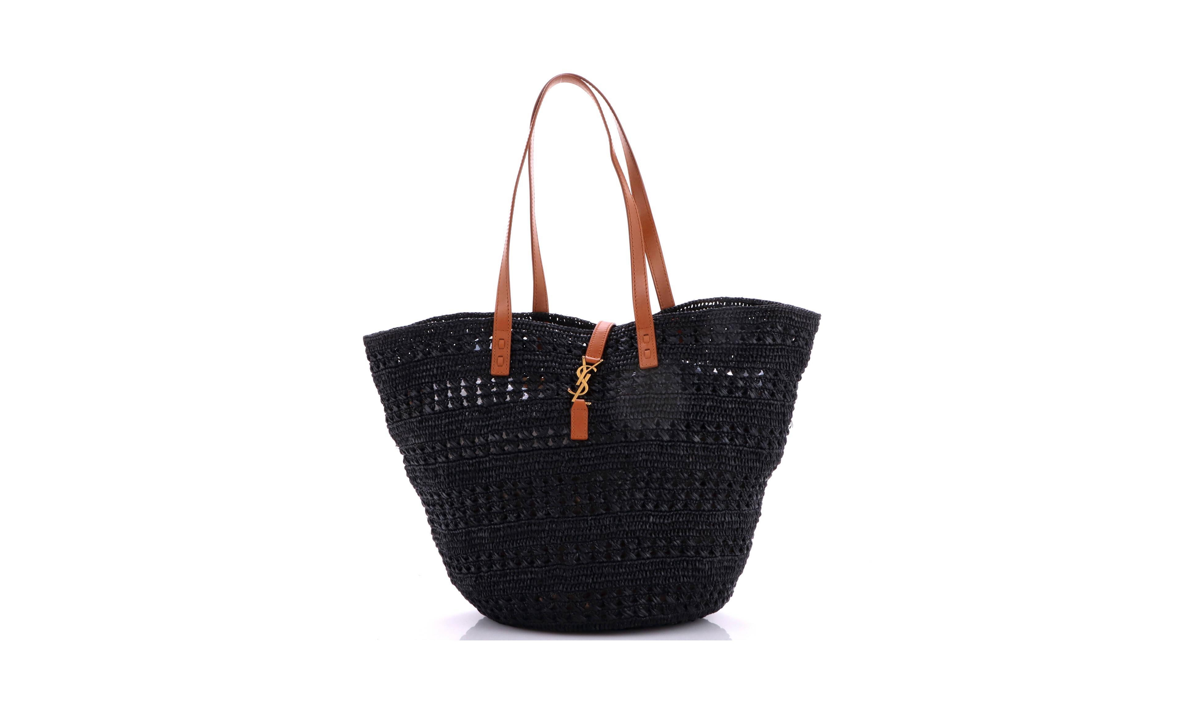 Pre-Owned Saint Laurent Medium Monogram Panier Basket Tote Woven Raffia