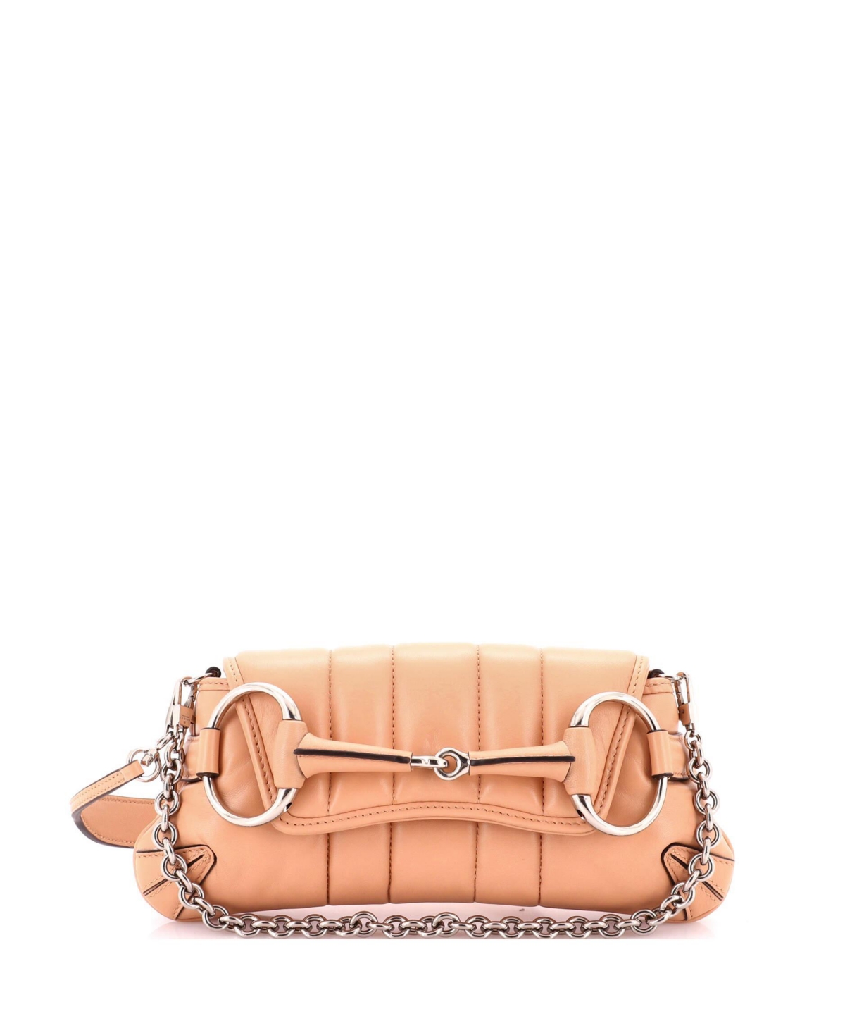 Pre-Owned Gucci Small Horsebit Chain Shoulder Bag Vertical Quilted Leather - Natural
