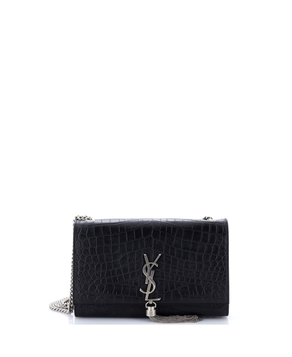 Pre-Owned Saint Laurent Medium Classic Monogram Tassel Crossbody Bag Embossed Leather - Black