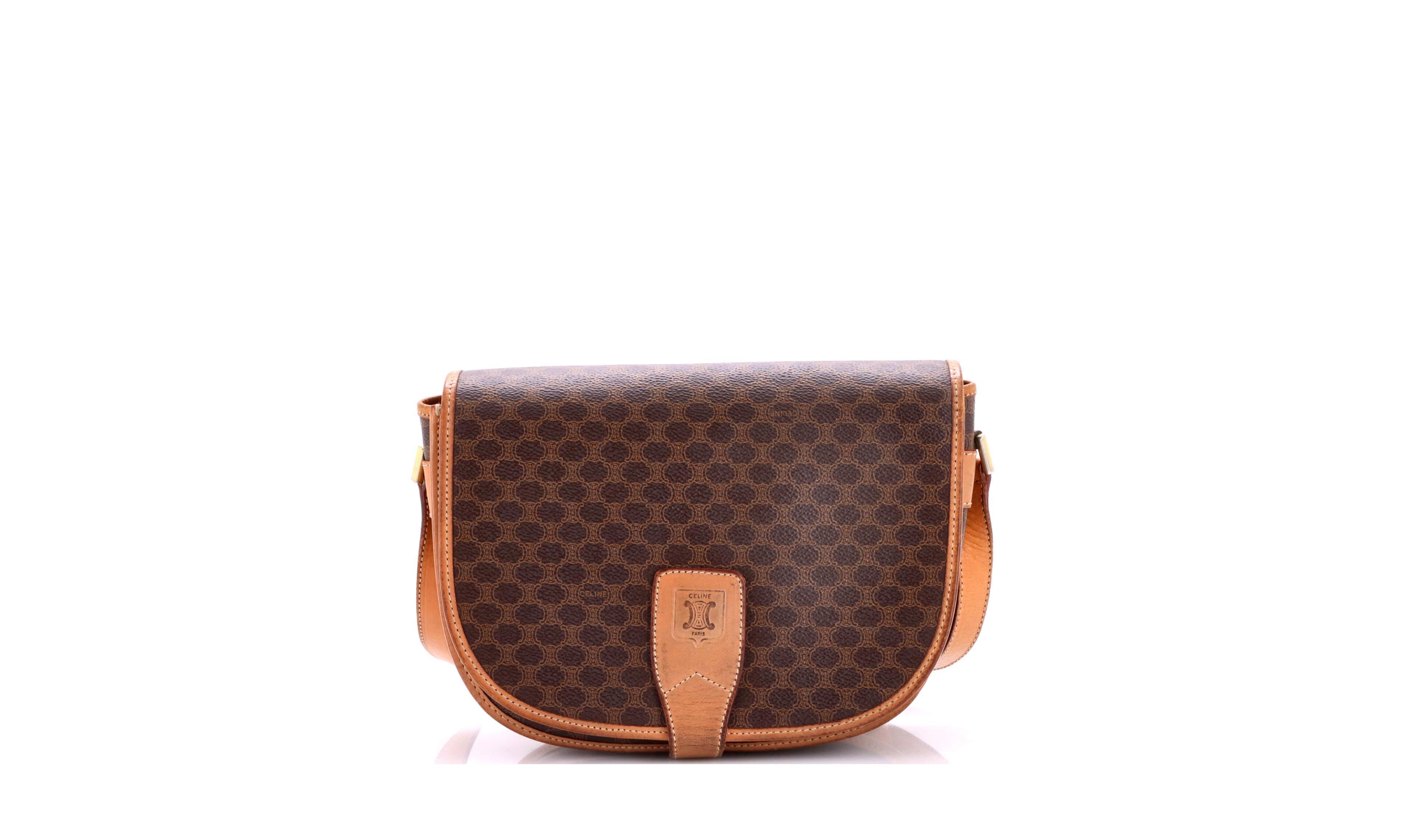 Pre-Owned Celine Small Vintage Saddle Flap Shoulder Bag Macadam Coated Canvas