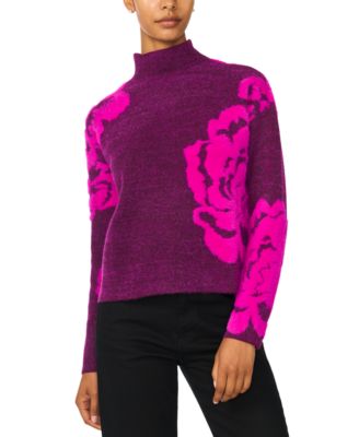 Women's Mock Neck Floral-Print Long-Sleeve Sweater