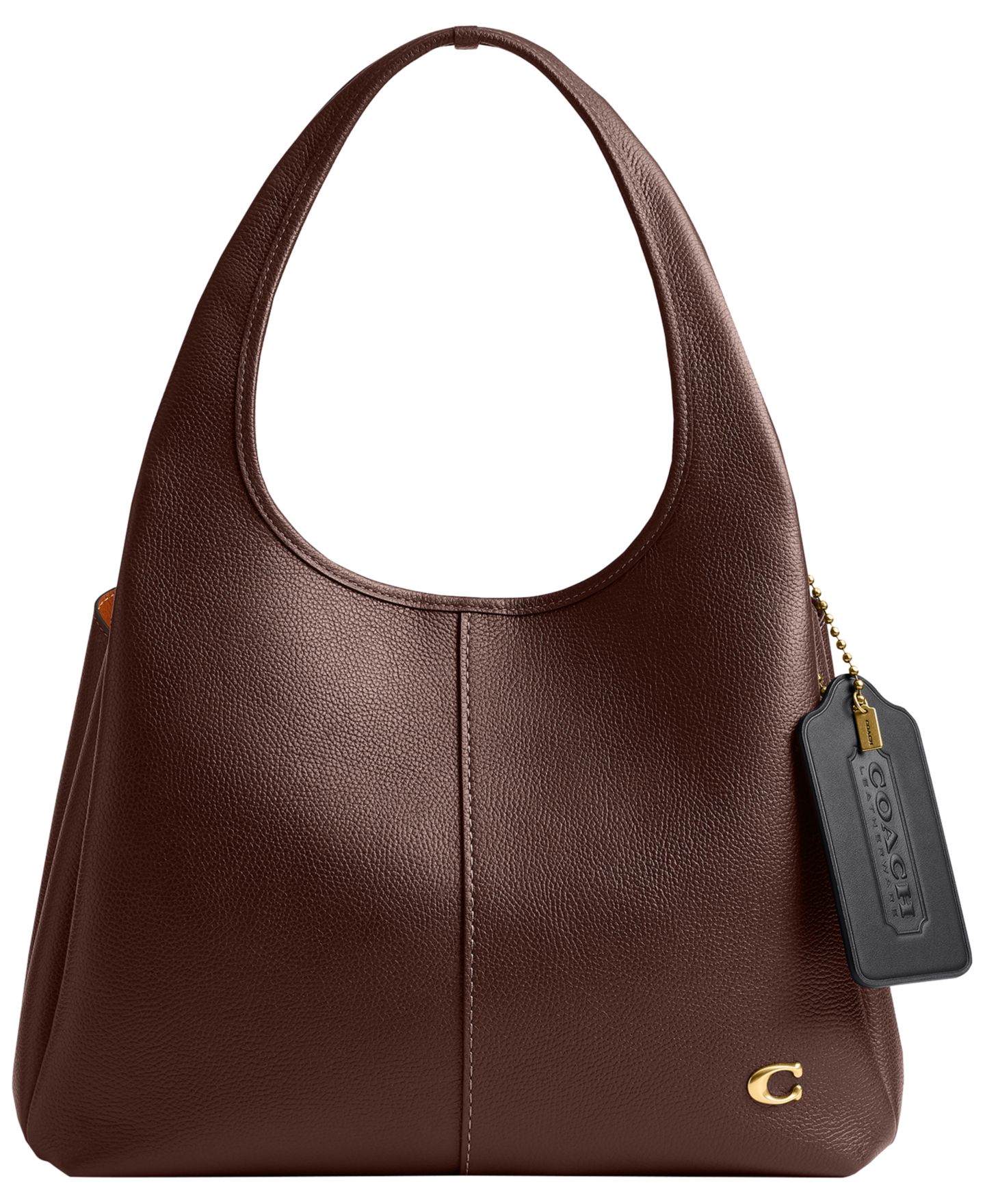 Женский брелок COACH Oversized Glovetanned Leather Hangtag Bag Charm, цвет: Латунный / Чёрный — фото 3