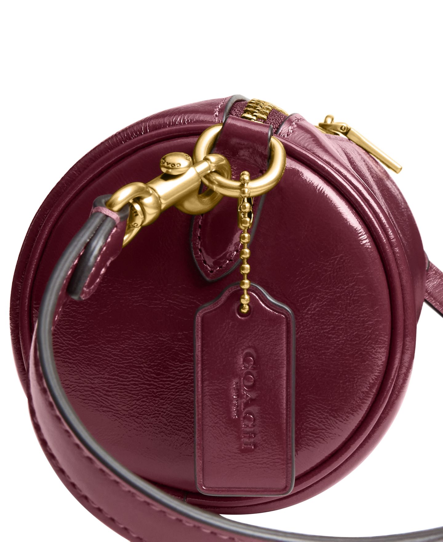 Женская сумка COACH Barrel Small Glazed Leather Slim Shoulder, цвет: Латунный / Тёмный вишнёвый — фото 3