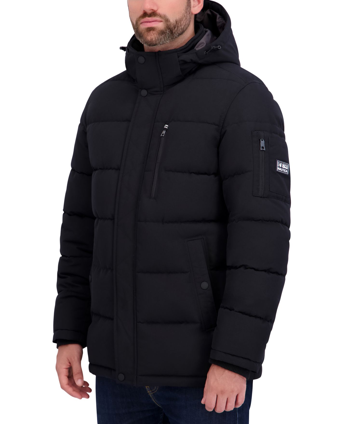 Мужская куртка Nautica Hooded Regular-Fit Puffer, цвет: Чёрный — фото 2
