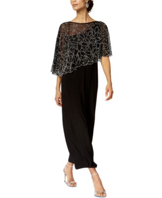Women's Boat-Neck Embellished-Cape Jersey-Knit Gown