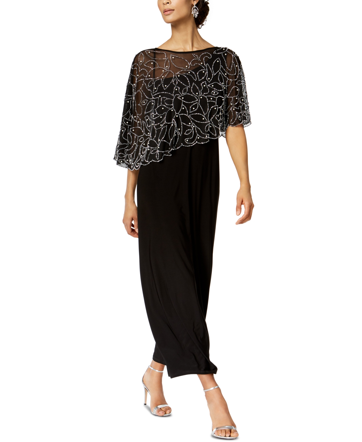 Msk Women's Boat-Neck Embellished-Cape Jersey-Knit Gown