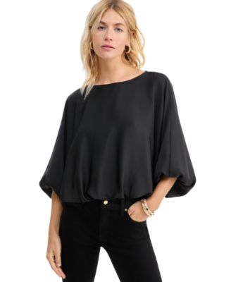Women's Elbow-Sleeve Bubble Boat Neck Blouse