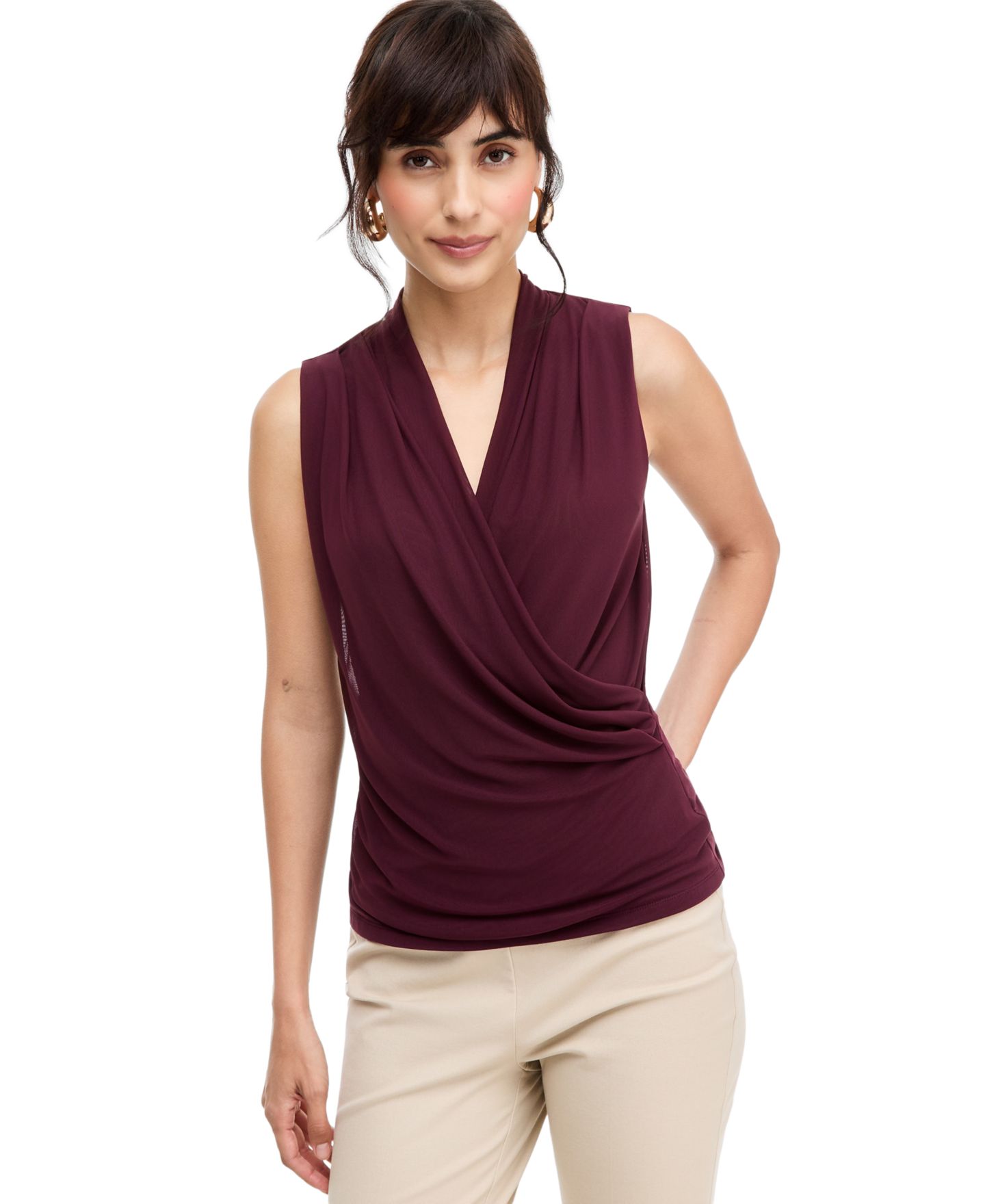 Женский топ I.N.C. International Concepts Mesh Surplice Tank, цвет: Ягодный винный — фото 1