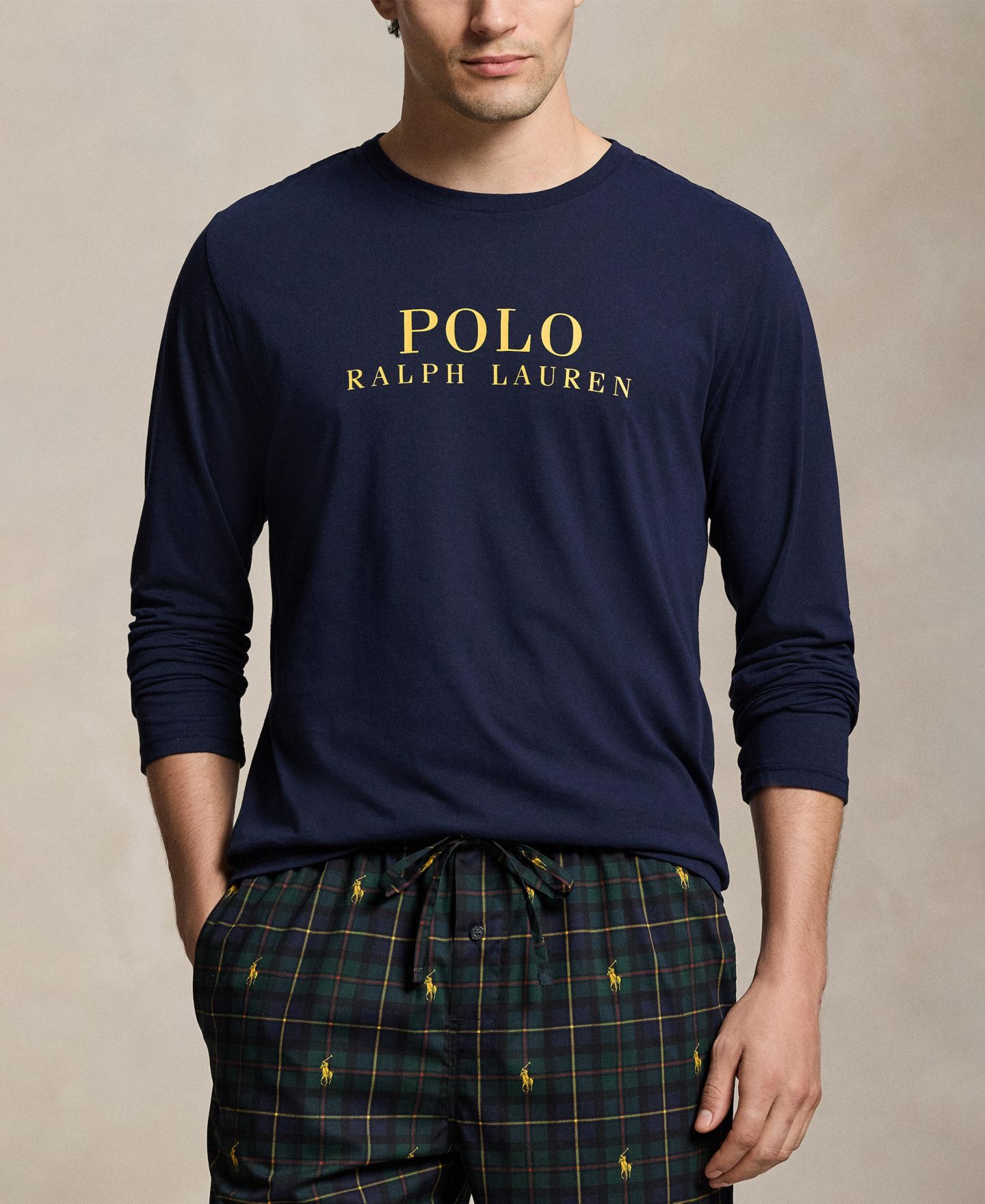 Пижамный комплект для мужчин, 2 предмета — Polo Ralph Lauren, цвет: Тёмно-синий / Золотой — фото 2