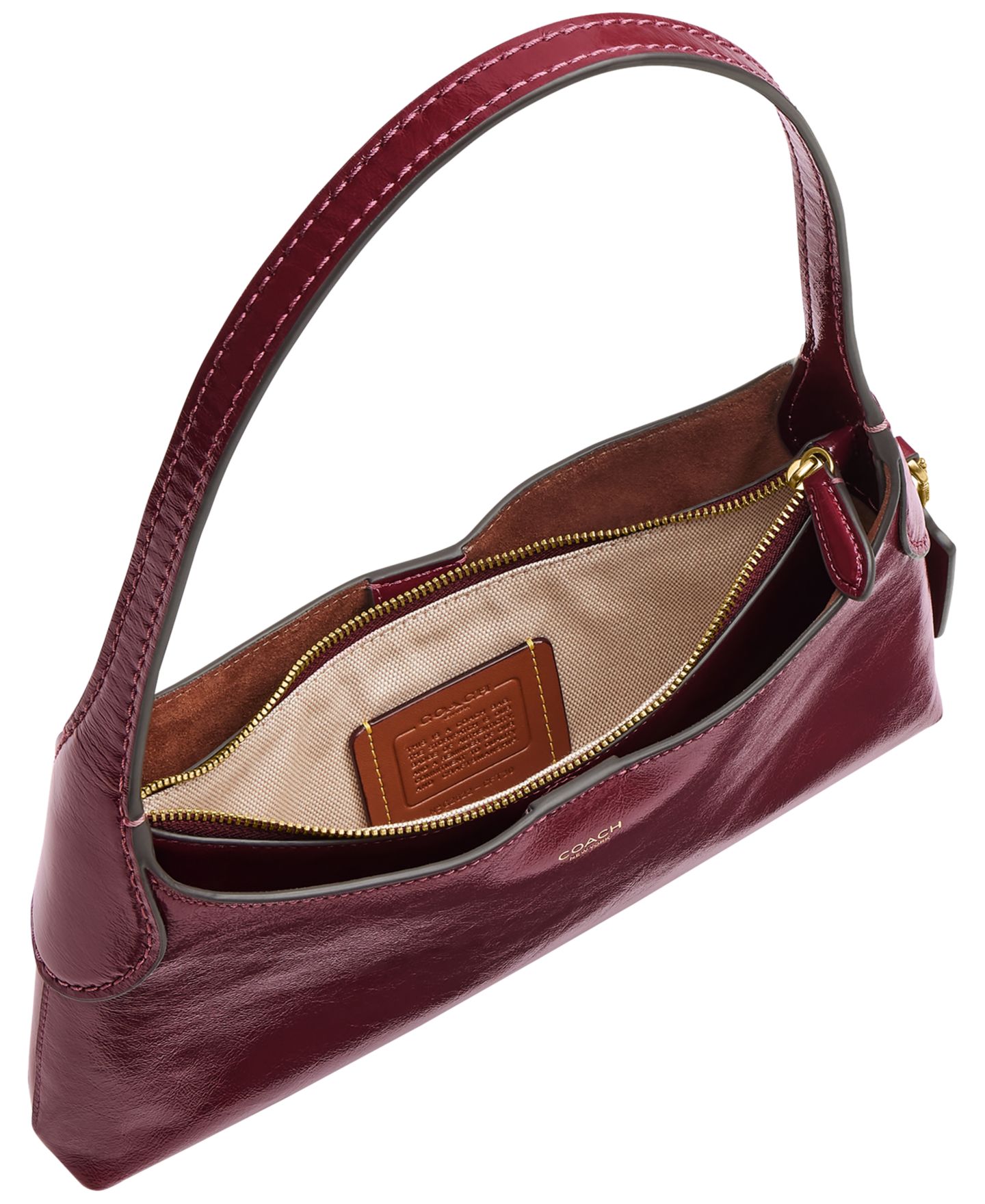 Женская сумка Coach Brooklyn 26 из глазированной кожи, на плечо, маленькая, цвет: Латунный / Тёмный вишнёвый — фото 4