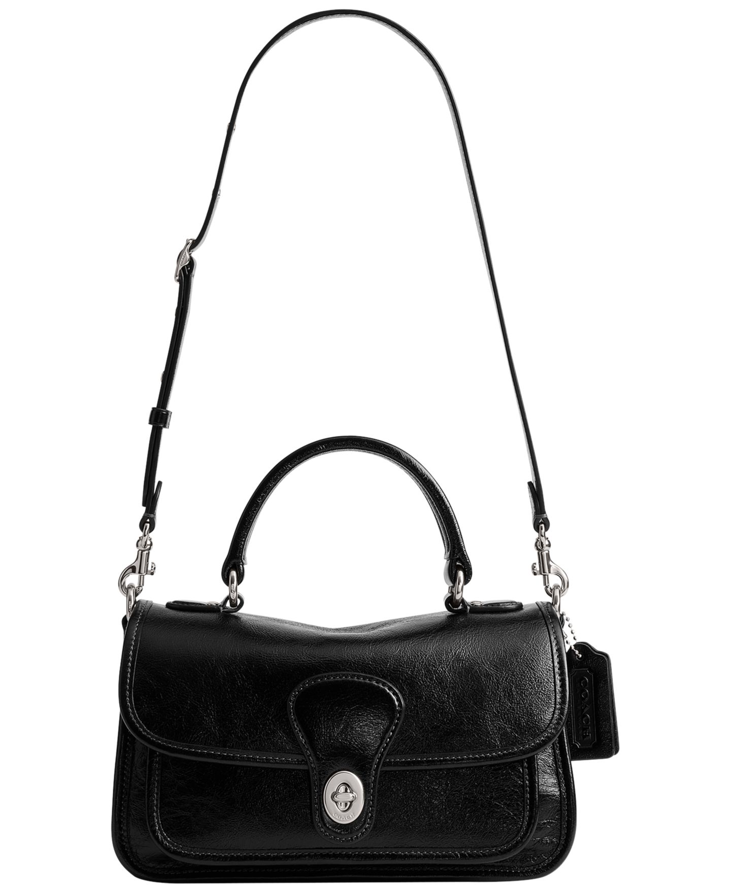 Женская сумка-сэтчел через плечо Coach Metropolitan Small из глазурованной кожи, цвет: Чёрный / Серебряный — фото 1