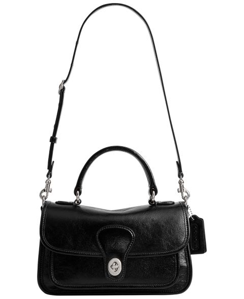 Женская сумка-сэтчел через плечо Coach Metropolitan Small из глазурованной кожи, цвет: Чёрный / Серебряный