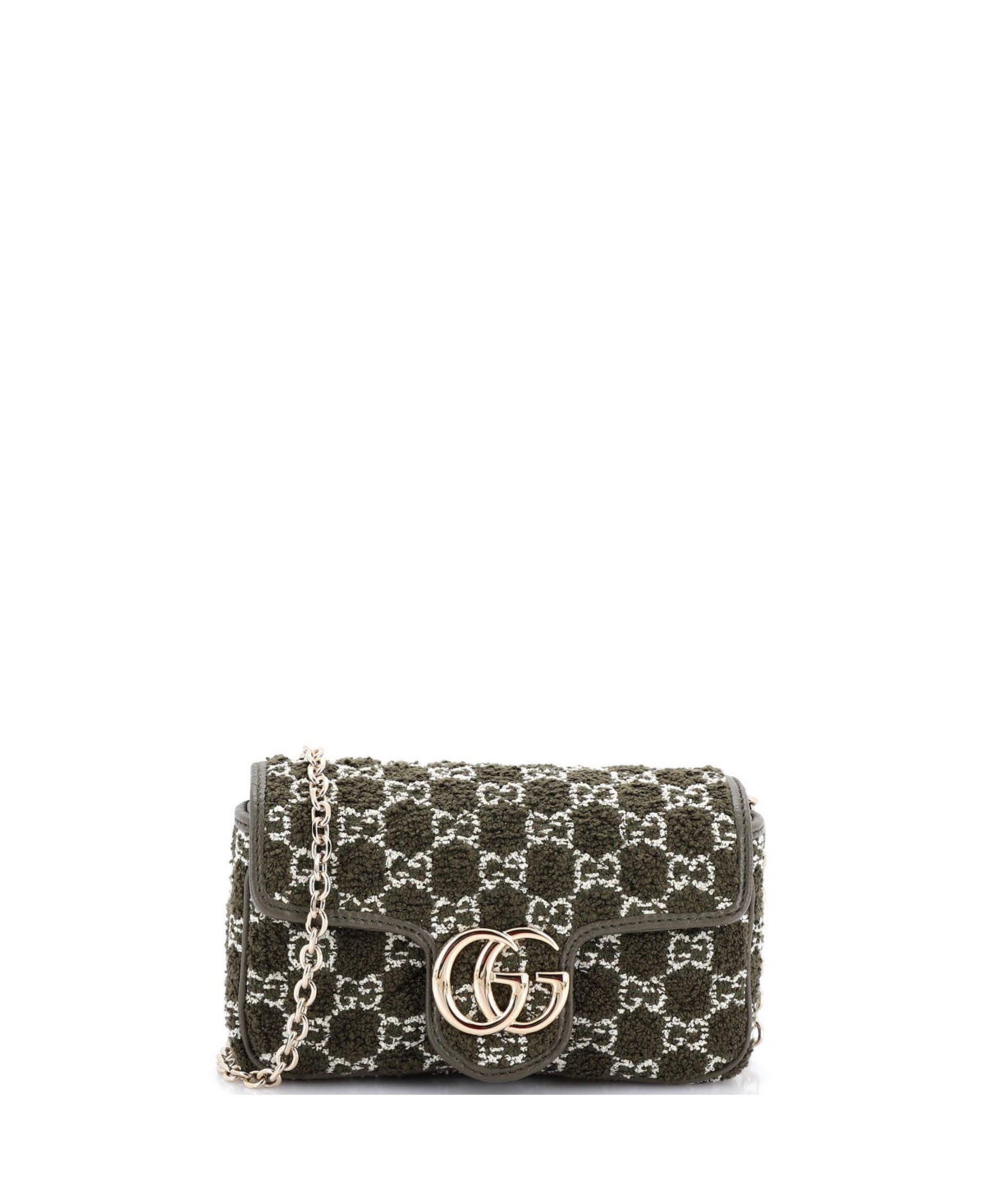 Pre-Owned Gucci Mini Gg Marmont Flap Bag Matelasse Gg Boucle Tweed - Green