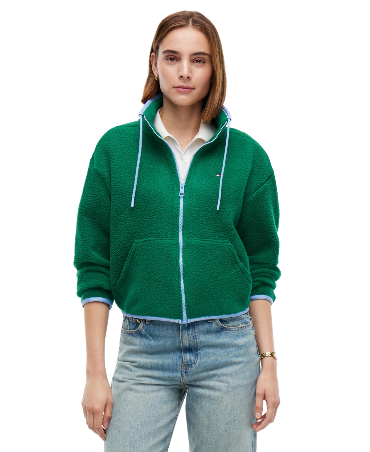 Tommy Hilfiger Women's Funnel Neck Long-sleeve Fleece Jacket In Nouveau Green
