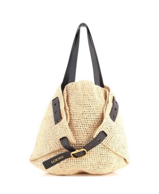 Medium Paula's Ibiza Punch Hole Tote Raffia with Leather
