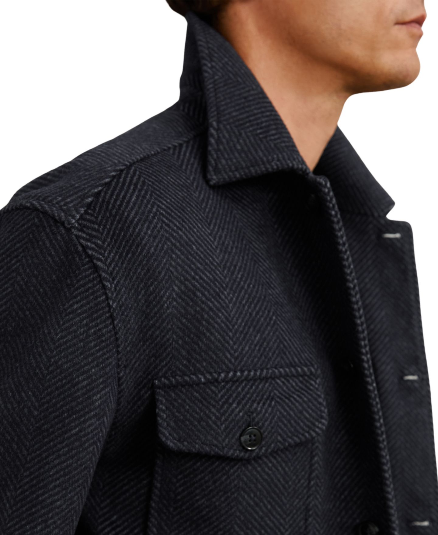 Мужская рубашка REISS Compton Wool-Blend Herringbone Overshirt, цвет: Тёмно-синий — фото 4