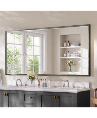 Bathroom Mirror for Over Sink with Anti-Rust Frame, Aluminum Double Beveled Frame and Tempered Glass Wall Mirror for Restroom, Farmhouse