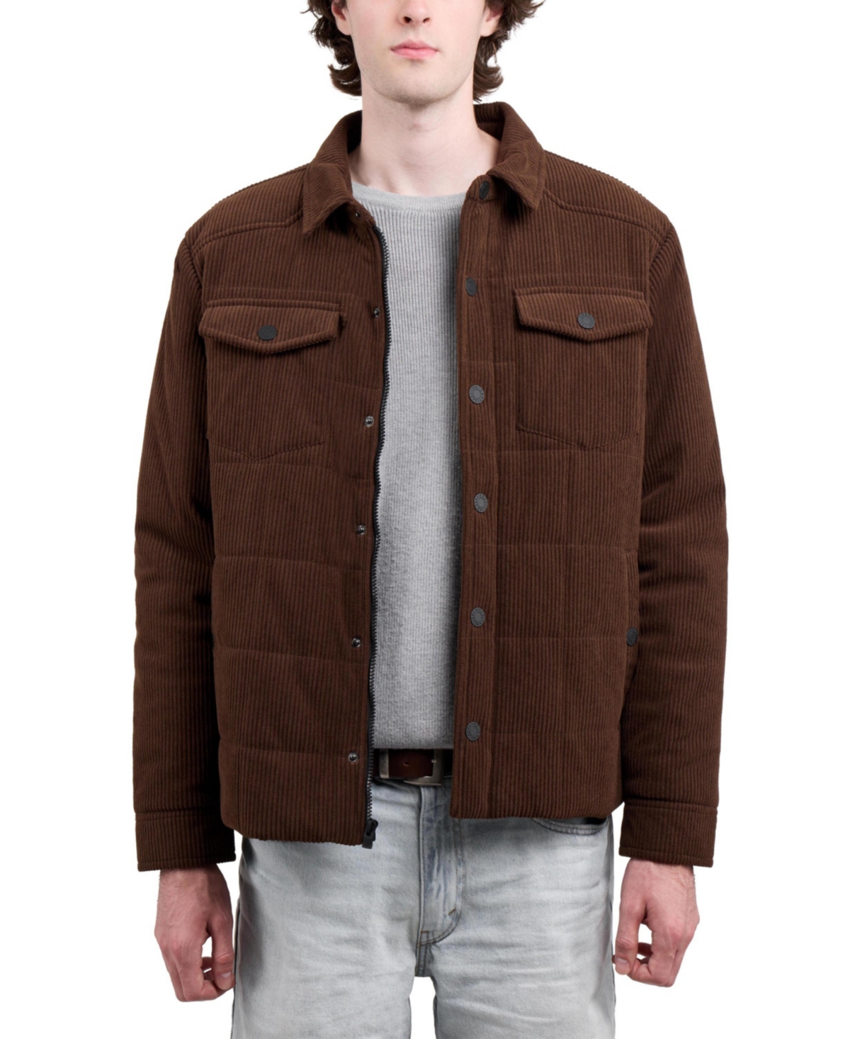 Xray Men's Regular Fit Quilted Corduroy Jacket - Brown