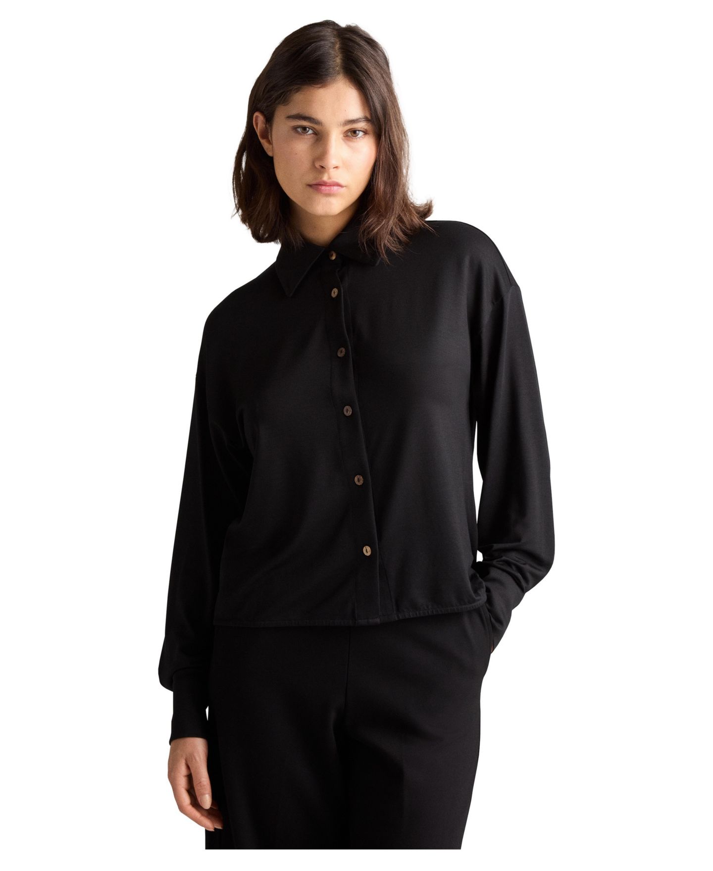 Женская рубашка Residus Gart Button-Front Collared Long-Sleeve, цвет: Чёрный — фото 1