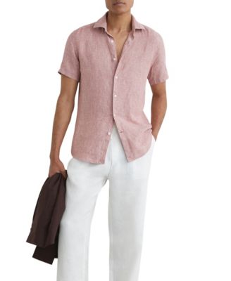 Men's Holiday Slim-Fit Short-Sleeve Cutaway-Collar Linen Shirt