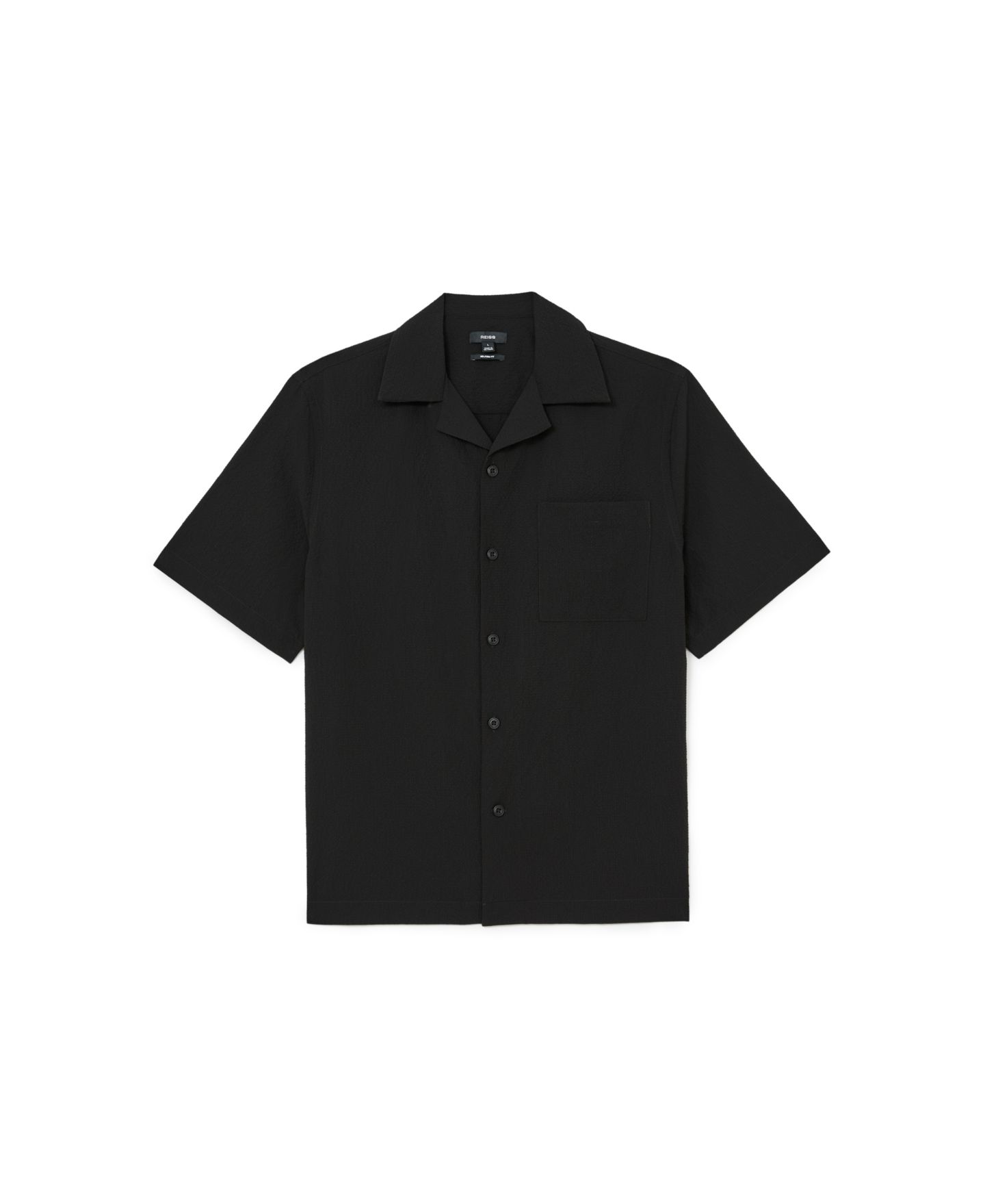 Мужская рубашка REISS Eclipse Textured Cuban-Collar Short-Sleeve, цвет: Чёрный — фото 2