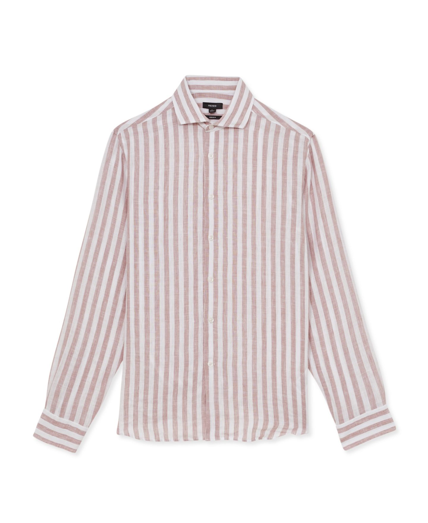 Мужская рубашка REISS Ruban Linen Stripe Long-Sleeve Regular-Fit, цвет: Розовый / Белый — фото 2