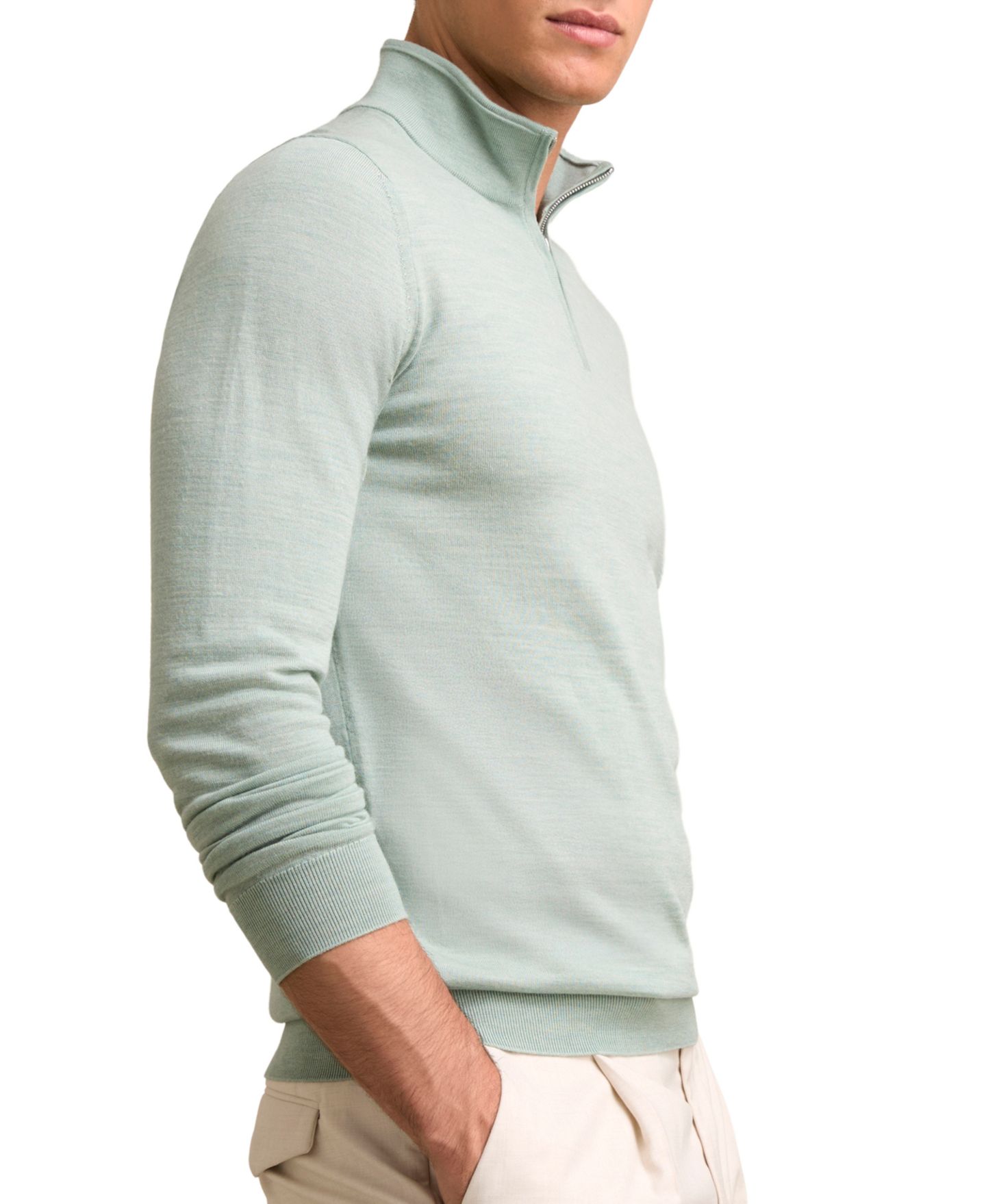 Мужской свитер REISS Blackhall Slim-Fit Funnel-Neck Merino Wool, цвет: Шалфейный зелёный меланжевый — фото 1